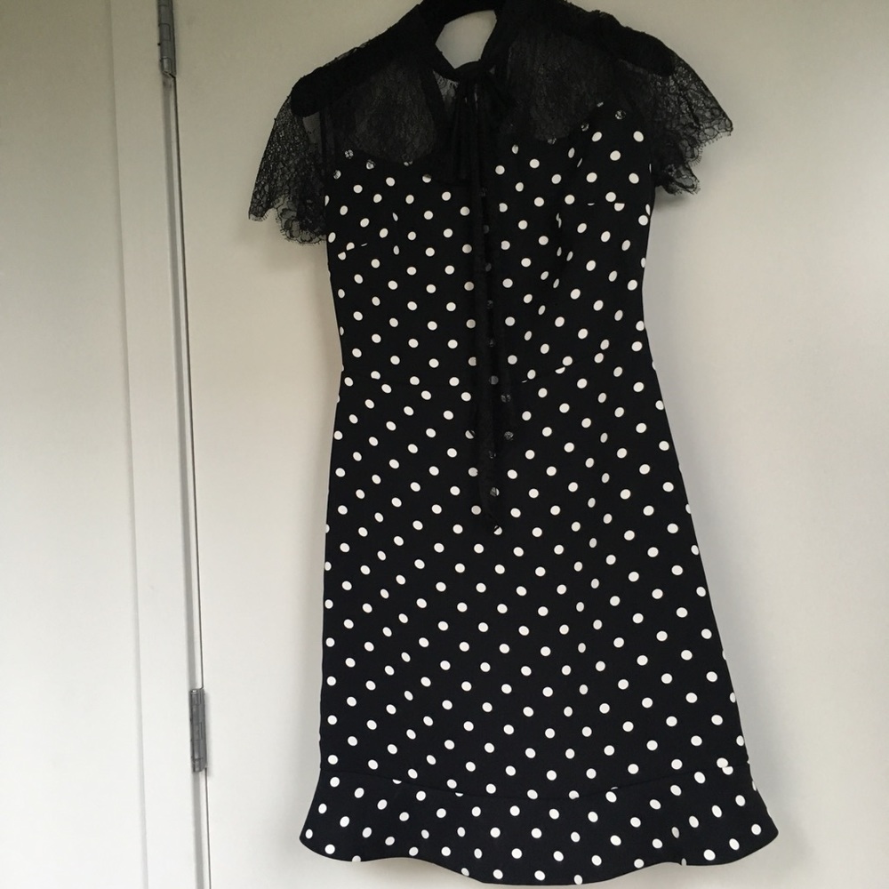 SANDRO polka dot evita lace satin dress size 1 - Picture 3 of 8